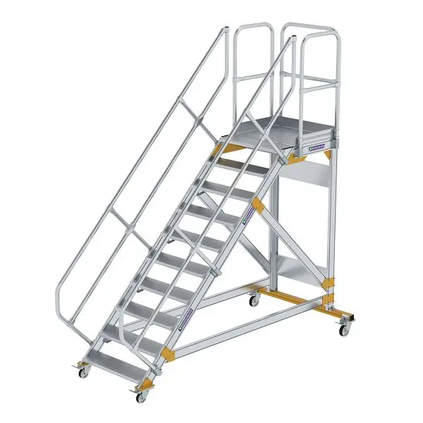 Munk Günzburger Steigtechnik Plattformtreppe 45° fahrbar Stufenbreite 800 mm 10 Stufen Alukleinformatum geriffelt 600790