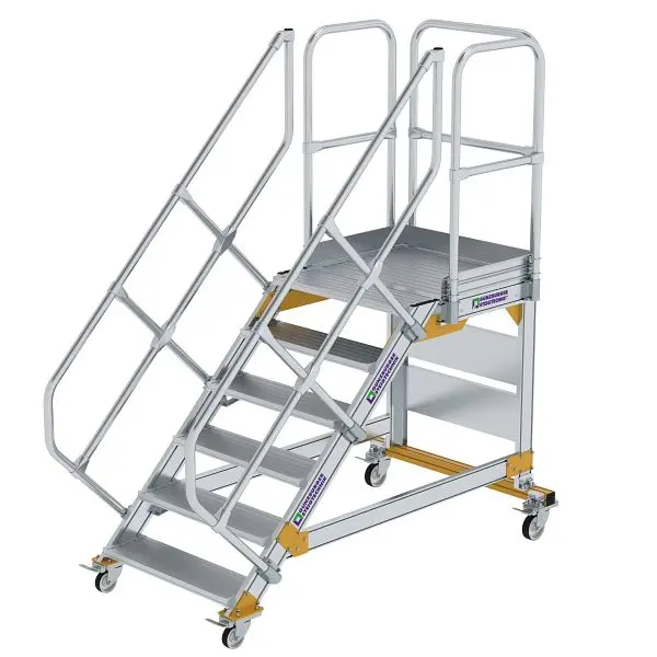 Munk Günzburger Steigtechnik Plattformtreppe 45° fahrbar Stufenbreite 800 mm 6 Stufen Alukleinformatum geriffelt 600786