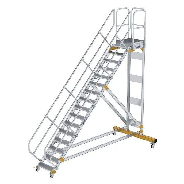 Munk Günzburger Steigtechnik Plattformtreppe 45° fahrbar Stufenbreite 600 mm 16 Stufen Alukleinformatum geriffelt 600776