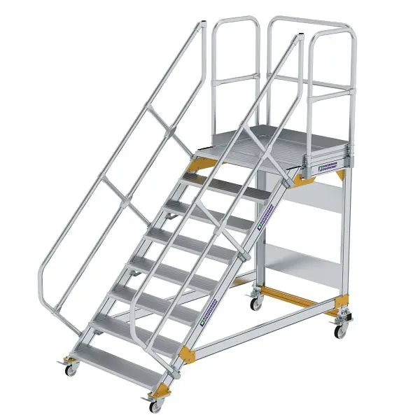 Munk Günzburger Steigtechnik Plattformtreppe 45° fahrbar Stufenbreite 1000 mm 8 Stufen Alukleinformatum geriffelt 600808