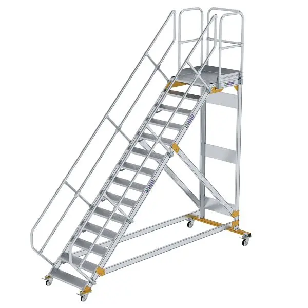 Munk Günzburger Steigtechnik Plattformtreppe 45° fahrbar Stufenbreite 800 mm 14 Stufen Alukleinformatum geriffelt 600794