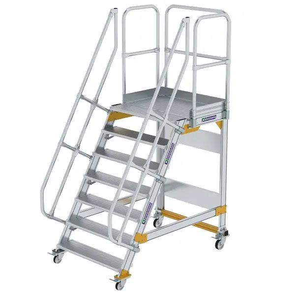 Munk Günzburger Steigtechnik Plattformtreppe 60° fahrbar Stufenbreite 1000 mm 7 Stufen 600747