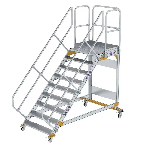 Munk Günzburger Steigtechnik Plattformtreppe 45° fahrbar Stufenbreite 1000 mm 9 Stufen Alukleinformatum geriffelt 600809