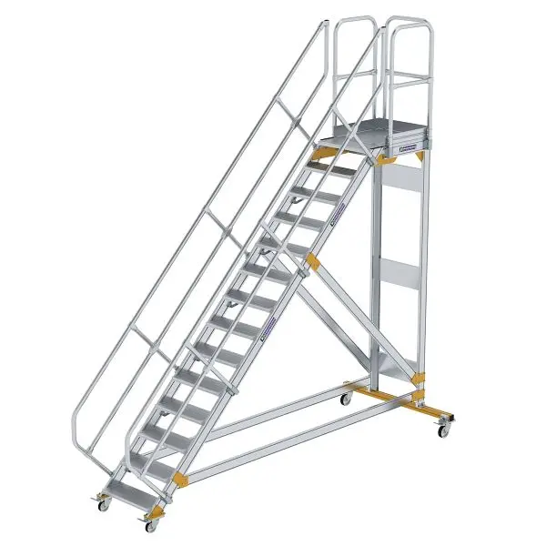Munk Günzburger Steigtechnik Plattformtreppe 45° fahrbar Stufenbreite 600 mm 14 Stufen Alukleinformatum geriffelt 600774