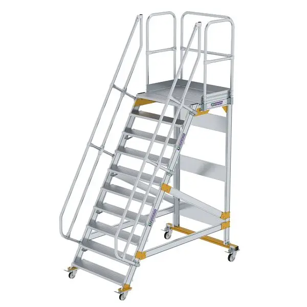 Munk Günzburger Steigtechnik Plattformtreppe 60° fahrbar Stufenbreite 1000 mm 10 Stufen 600750