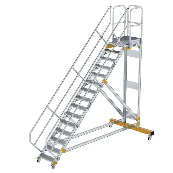 Munk Günzburger Steigtechnik Plattformtreppe 45° fahrbar Stufenbreite 600 mm 15 Stufen Alukleinformatum geriffelt 600775