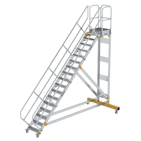 Munk Günzburger Steigtechnik Plattformtreppe 45° fahrbar Stufenbreite 600 mm 17 Stufen Alukleinformatum geriffelt 600777