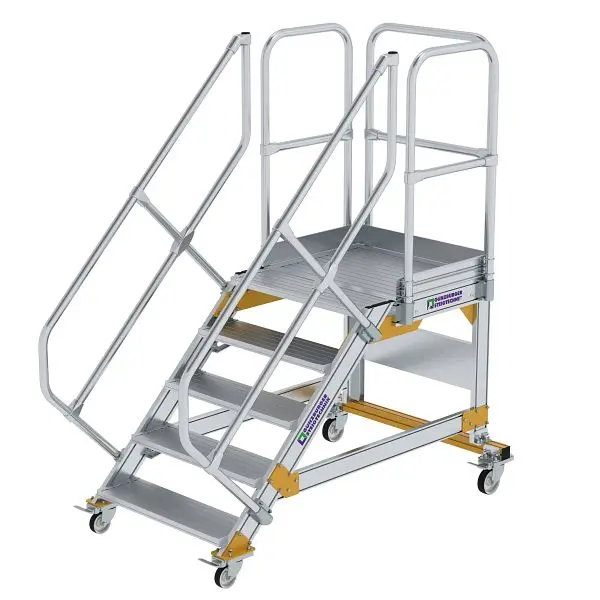 Munk Günzburger Steigtechnik Plattformtreppe 45° fahrbar Stufenbreite 800 mm 5 Stufen Alukleinformatum geriffelt 600785