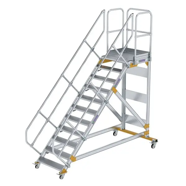 Munk Günzburger Steigtechnik Plattformtreppe 45° fahrbar Stufenbreite 800 mm 11 Stufen Alukleinformatum geriffelt 600791