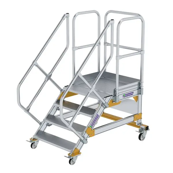 Munk Günzburger Steigtechnik Plattformtreppe 45° fahrbar Stufenbreite 800 mm 4 Stufen Alukleinformatum geriffelt 600784