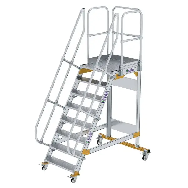 Munk Günzburger Steigtechnik Plattformtreppe 60° fahrbar Stufenbreite 800 mm 8 Stufen 600728