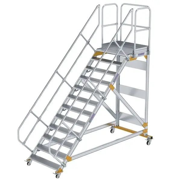Munk Günzburger Steigtechnik Plattformtreppe 45° fahrbar Stufenbreite 1000 mm 12 Stufen Alukleinformatum geriffelt 600812
