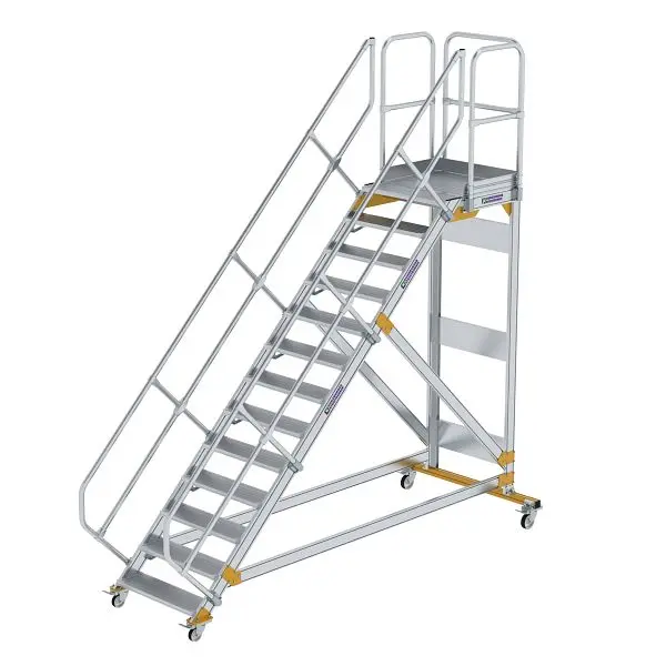 Munk Günzburger Steigtechnik Plattformtreppe 45° fahrbar Stufenbreite 800 mm 13 Stufen Alukleinformatum geriffelt 600793