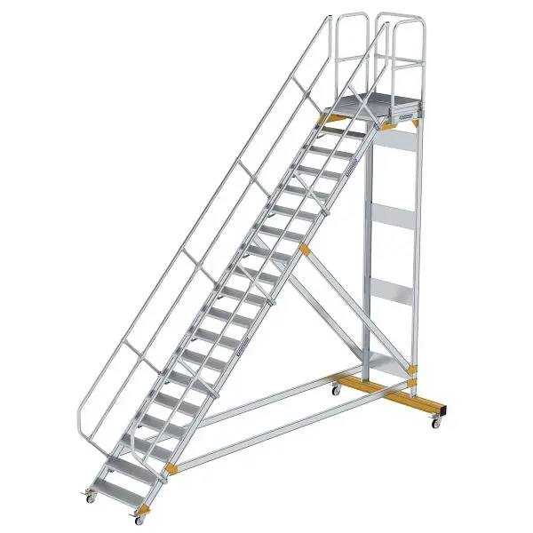 Munk Günzburger Steigtechnik Plattformtreppe 45° fahrbar Stufenbreite 800 mm 19 Stufen Alukleinformatum geriffelt 600799