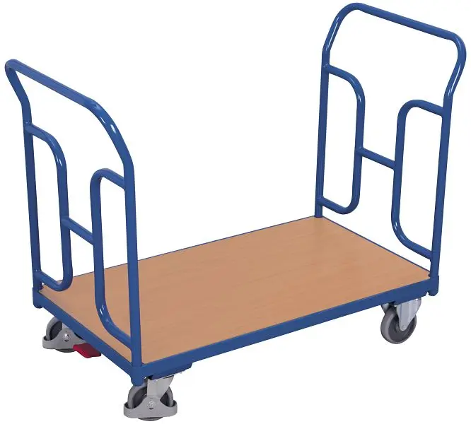 VARIOfit Doppel-Schiebebügelwagen mit gebogenen Rohren Ladefläche: 850 x 500 mm RAL 5010 enzianblau sw-500.219