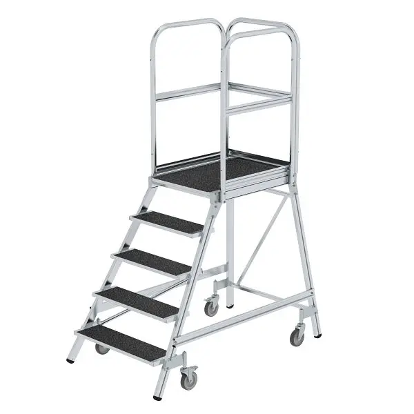 Munk Günzburger Steigtechnik Podesttreppe einseitig begehbar mit Federrollen Korundbeschichtung R 13 5 Stufen 054105