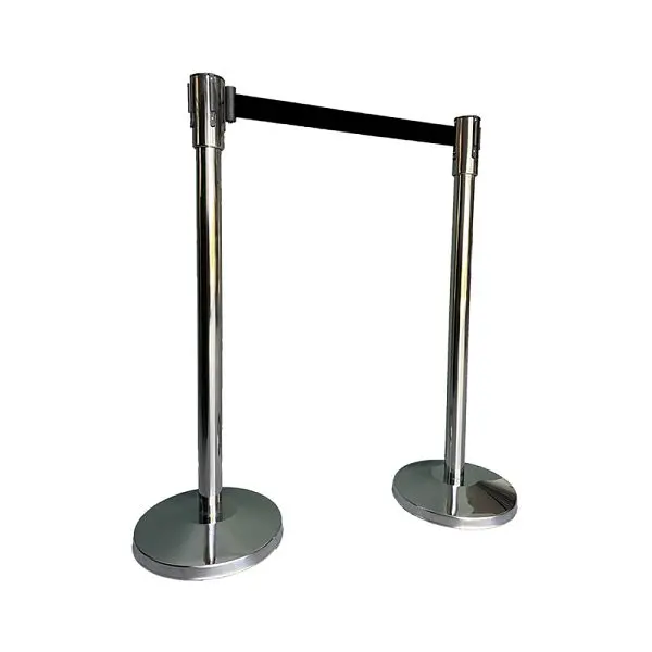 Essentials Absperrpfosten Chrome Edelstahl mit Schwarz Gurt Absperrlänge 200 cm Fuß Ø 32cm Pfosten Ø 5cm Höhe 99 cm 8...