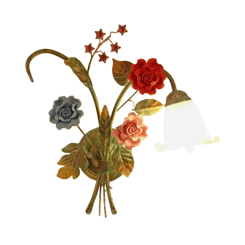 Cremefarbenes Glas, grüne Wandleuchte, Blume, 1/2-Glühbirne, koreanische Garten-Wandleuchte, Wandleuchte mit geschwungen...