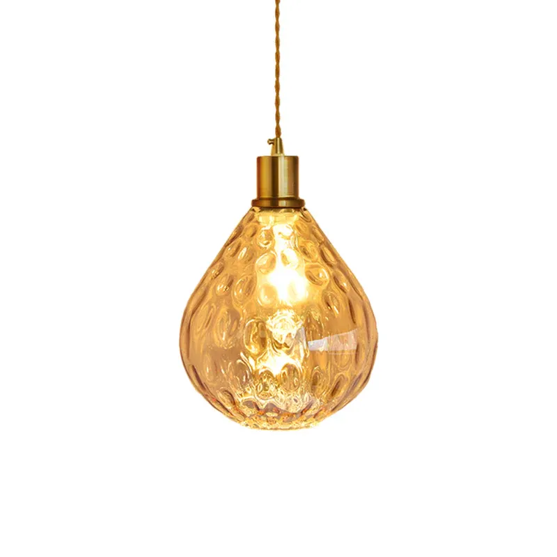 Tropfenförmige Pendelleuchte, modernistische Gitterglas-Hängeleuchte mit 1 Glühbirne, bernsteinfarben/rauchfarben Energ...