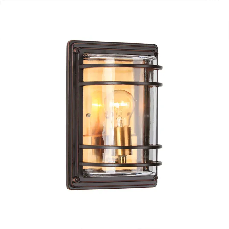 Xenon- Metall-Bronze-Wandleuchte, Halbzylinder, 1 Glühbirne, Vintage-Wandleuchte für Unterputzmontage mit klarem Glasschirm
