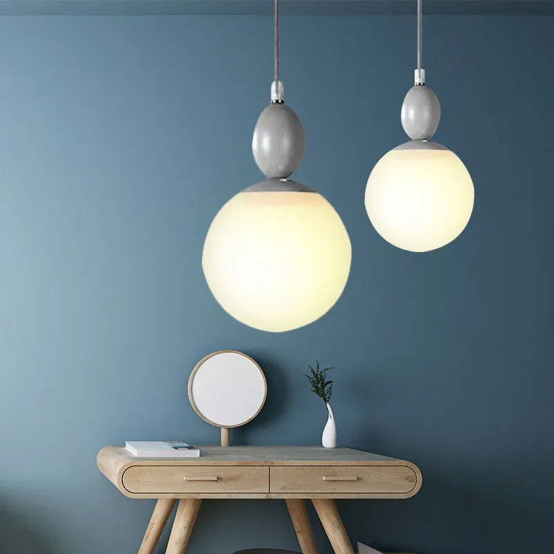 H7 Xenon Weiß Kleine Pendelleuchte im nordischen Stil, Kugelschirm, 1 Glühbirne, Milchglas, Hängeleuchte für den Flur