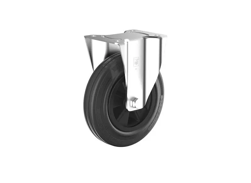 Wicke Vollgummi-Bockrolle mit schwarzen Standard Gummireifen aufgezogen auf Kunststofffelge GK B 4/200/50R 141722