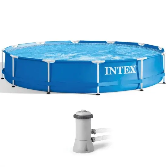 Intex Metall 28212NP - Frame Pool + Filterpumpe mit Skimmer und Bodensauger