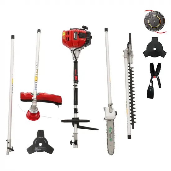 GeoTech GT-2 43 L - Mehrzweck-Motorsense mit 2- Takt Benzinmotor - 43ccm - Ast- und Heckenschere, Freischneider mit Sicher...