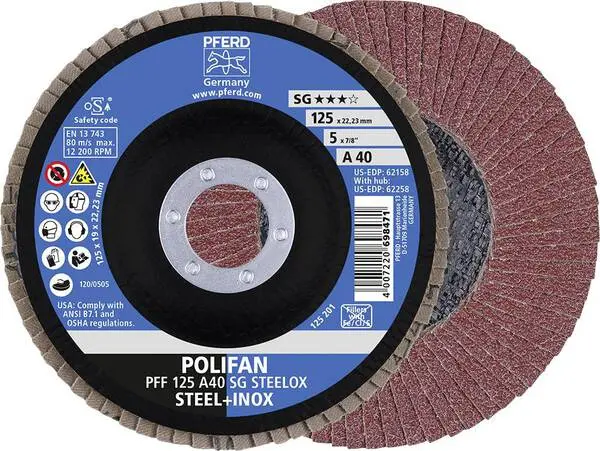 PFERD 67604125 Sg Steelox Fächerschleifscheibe Durchmesser 125 mm Bohrungs-Ø 22.23 mm 10 St.