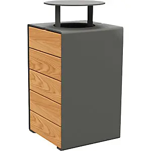 Abfallkorb KUBE mit Deckel, Volumen 120 l, grau/Eiche.