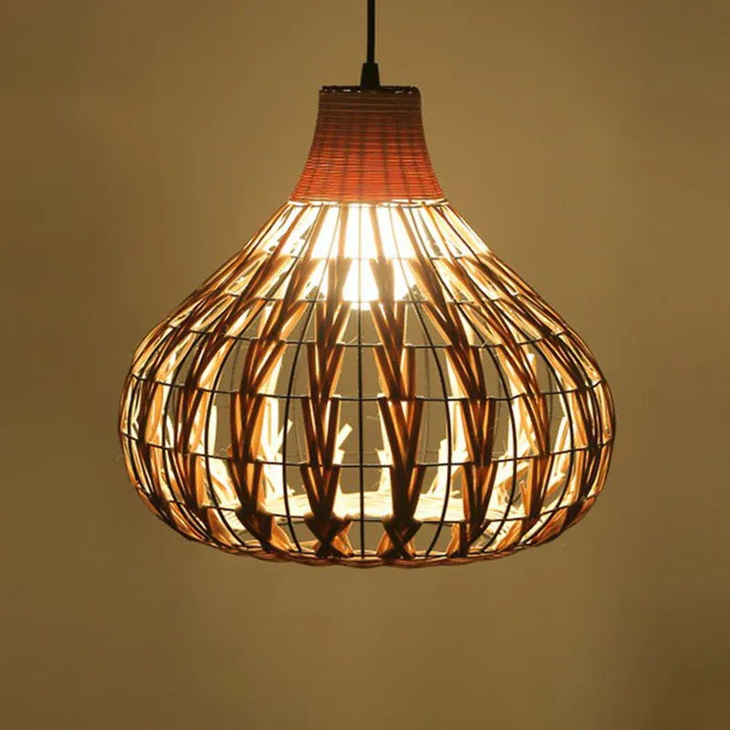 Rattan-Käfig-Pendelleuchte Country 1 Glühbirne Hellbraun hängende Deckenleuchte für Restaurant | UV-beständig