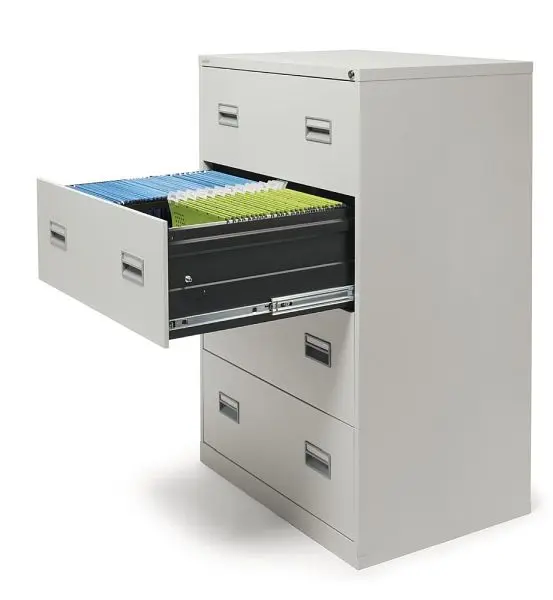 Deskin Hängeregistratur-Stahlschrank 4 Schübe doppelbahnig Lichtgrau RAL 7035 B 840 x H 1298 x T 620 mm 251115