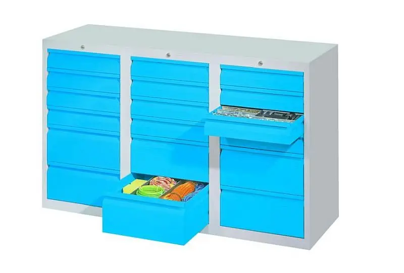 Pavoy Schubladenschrank Gleitführung 900/1500/500 Zylinderschloss 3 Reihen 12x100 6x200 43446-150-002-910