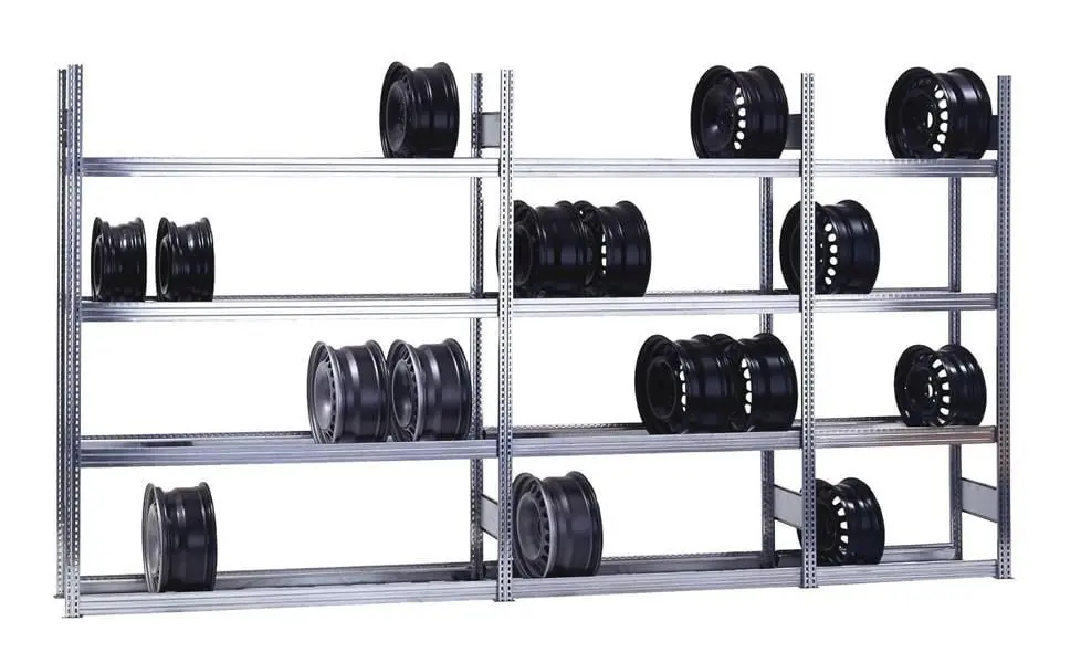 Regalwerk BERT-Felgenregal - Grundfeld Stecksystem HxBxT 2500x875x300mm 5 Fachebenen Stufenbalken inkl. Schrauben zur Sich...