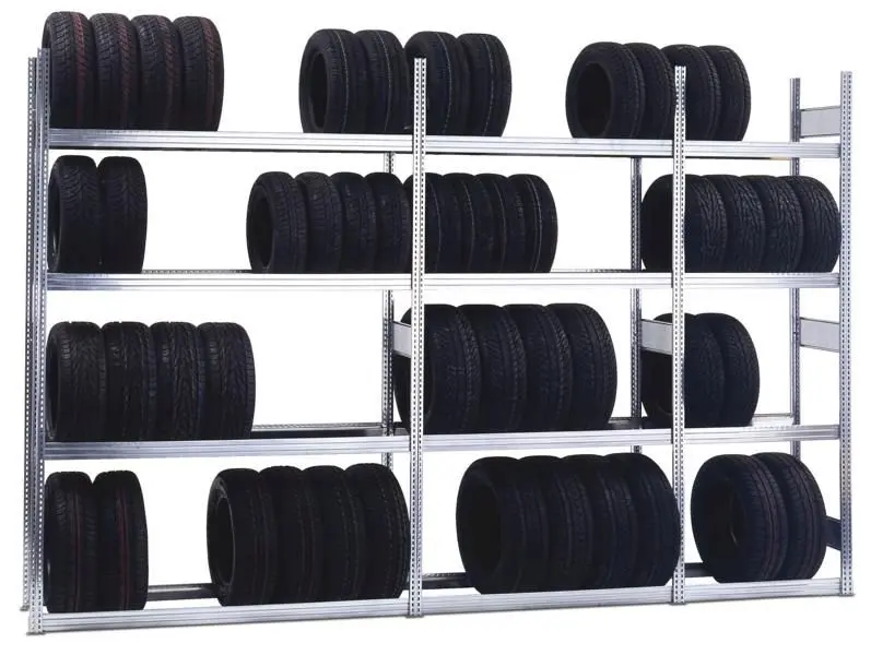 Regalwerk BERT-Reifenregal - Grundfeld Stecksystem HxBxT 2500x1695x400mm 4 Fachebenen Stufenbalken inkl. Schrauben zur Sic...