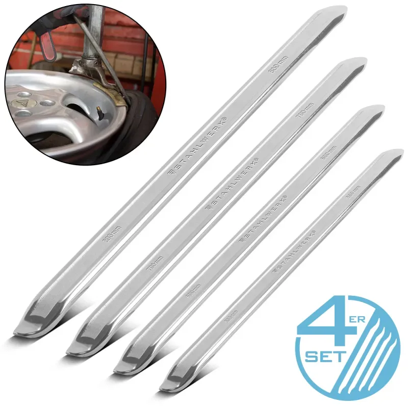 STAHLWERK Hebeleisen 4er Set 500 | 600 | 700 | 800 mm Kfz Reifeneisen | Montiereisen | Montierhebel | Reifen-Montageeisen ...