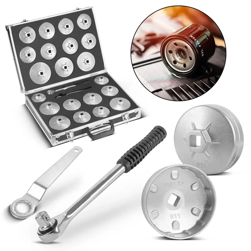 Steel mill oil filter key SET 23-part oil change tool set oil filter cap rate made Aluminium-, switch ran and ring key | O...