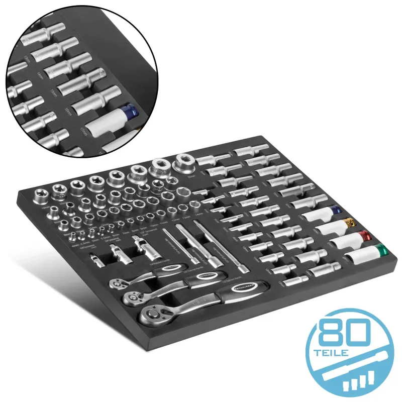 Steelworks 80-part Fachgerecht socket wrench set workshop car insert | High quality CRV tool | Tool car insert | Perfect o...