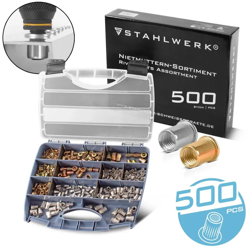 Steelworks rivet nut set rivet nut tenders 500-part | High-quality threaded rents made alu-legiert and steel practical cas...