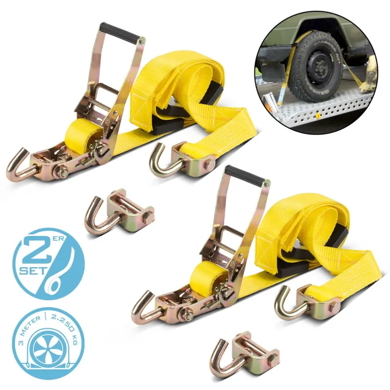Steelworks wheel protection TRS-50 ST 2 SET 3 m x 50 mm 2,250 kg tire rag belt | Tension belt | Lashing belt | Transport b...