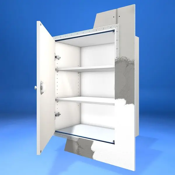 Wellhöfer Kniestocktüre mit Korpus 2 Fachböden wandbündige Ausführung mit PushLock-Verschluss Wandöffnung 60 x 80 cm...