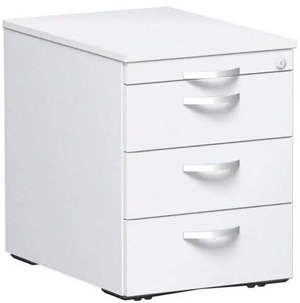 geramöbel Rollcontainer 3 Kunststoff-Schubfächer Metall-Rollschubführung Zentralverriegelung 438x600x565 Weiß/Weiß S-...