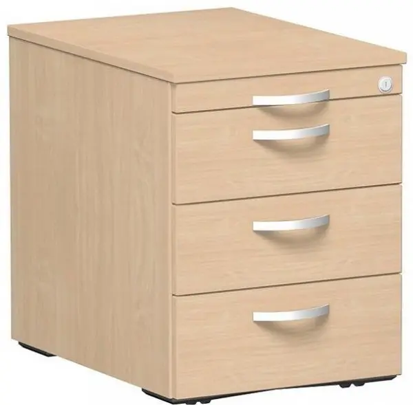 geramöbel Rollcontainer 3 Kunststoff-Schubfächer Metall-Rollschubführung Zentralverriegelung 438x600x565 Buche/Buche S-...