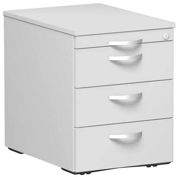 geramöbel Rollcontainer mit 3 Metall-Schubfächern Metall-Rollschubführung Zentralverriegelung 438x600x565 Lichtgrau/Lic...