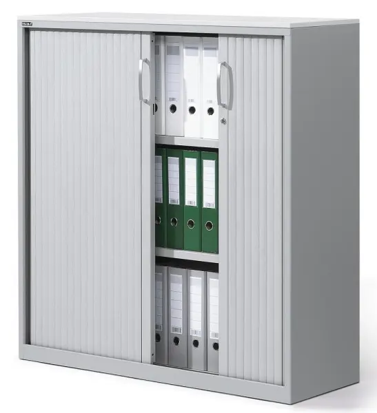 Deskin Rollladenschrank CONCEPT LINE Alusilber B 1200 x H 1160 x T 420 mm inkl. Topplatte lichtgrau 2 Fachböden 3 Ordnerh...