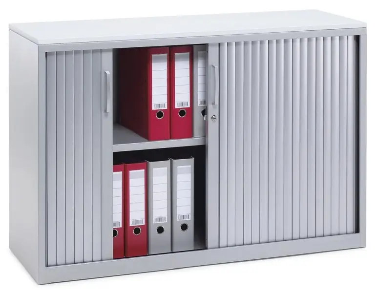 Deskin Rollladenschrank CONCEPT LINE Alusilber B 1200 x H 800 x T 420 mm inkl. Topplatte lichtgrau 1 Fachboden 2 Ordnerhö...