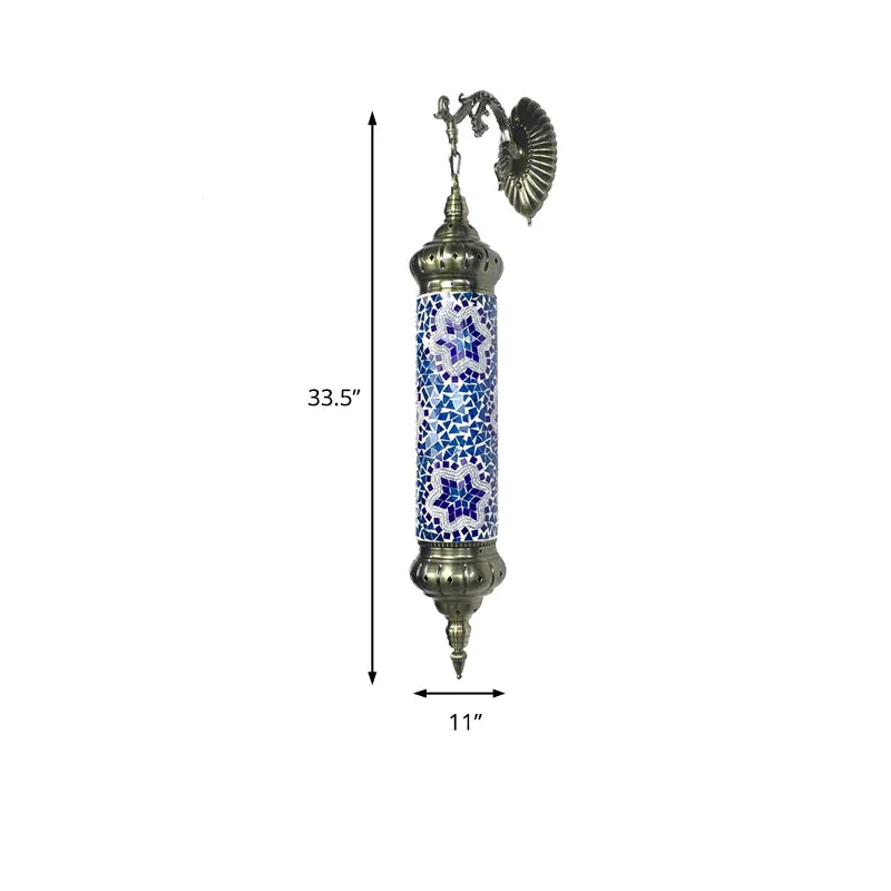 Kennzeichen- Zylinderförmige Wandleuchte mit 1 Glühbirne, Retro-Wandleuchte aus Glas Rot/Gelb/Blau mit Metallarm für Wo...