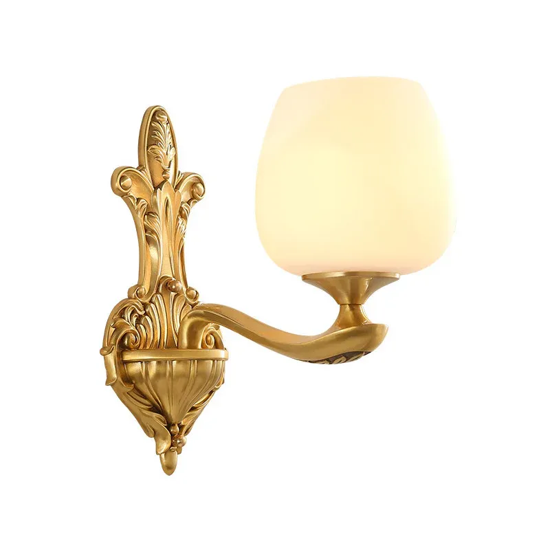 Konische Wandleuchte aus elfenbeinfarbenem Glas, Vintage-Wandleuchte mit 1/2-Glühbirne für Schlafzimmer Golden