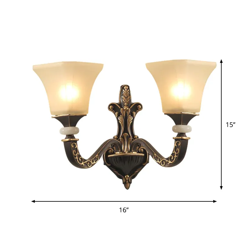 Schwarze 1/2-Glühbirnen-Wandleuchte im Retro-Stil, milchiges Glas, ausgestellter Schirm, Wandleuchte mit 2 Jahren Garantie