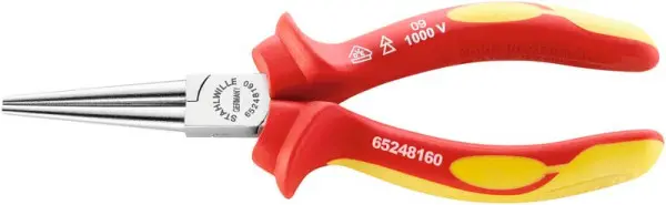 STAHLWILLE VDE-Rundzange lang Nr.6524 VDE Länge 160mm Kopf verchromt Handhabunge isoliert mit Kunststoff-Hülle DIN EN 60...
